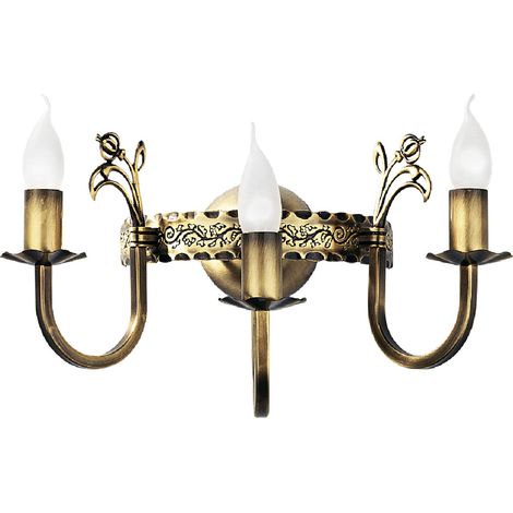 Applique retrò 3 luci ottone patinato E14 Korona Jupiter