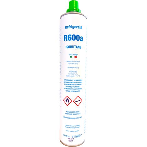 Gas Refrigerante R600a Isobutano 420g  Envase con Rosca 7/16"  Sustituto Ecológico para Frigoríficos y Congeladores