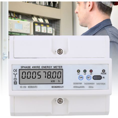 Compteur d'énergie électrique triphasé 4 fils écran LCD numérique rail DIN wattmètre compteur kWh avec RS485 (1/5)