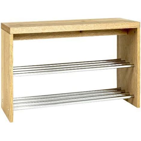 Banc en MDF coloris chêne-chromé - Dim : L81 x P30 x H55 cm