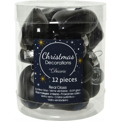 Adornos navideños con forma de corazón negro, juego de 12 piezas de 4,5 cm
