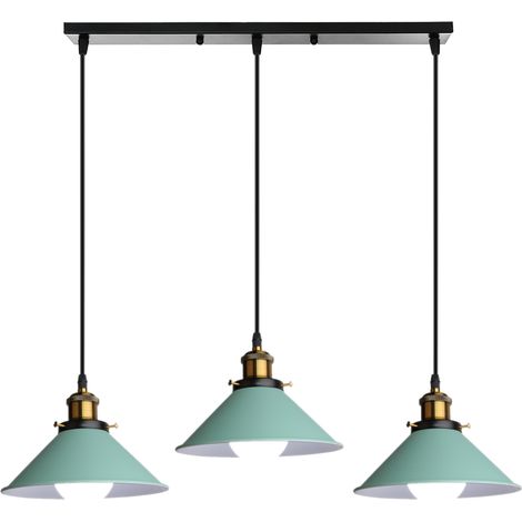 Pendant Light Fitting, Antique Dome Chandelier with Ø22cm Lampshade, Vintage Hanging Lamp for Living room Bedroom Dining Room Green - 3 Lights with Rectangular Base (1/5)