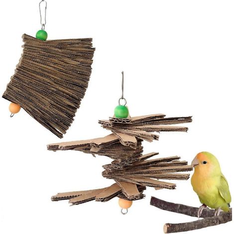 Lot de 2 jouets à mâcher en carton naturel pour petits perroquets perruches ondulées conures calopsittes inséparables et canaris (1/4)