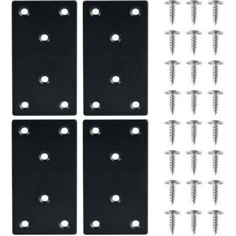 4 Pièces Équerre Fixation Plate Plaques de Réparation en Acier Inoxydable Plaques Perforées avec VisEquerre Métal, XU, 48971.8mmPlaque Acier Noir,pour la Réparation Réparation Connexion Meubles