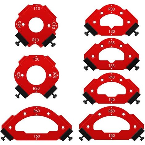 Gabarits d’angle pour bois – Lot de 7 modèles (R10 à R60) avec clip amovible, outil de découpe précise pour bricolage et menuiserie (1/5)
