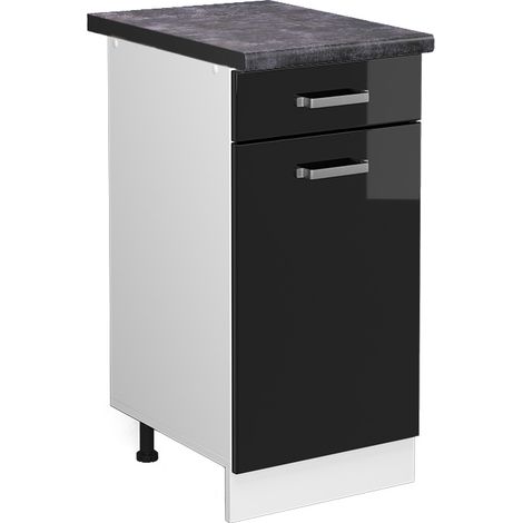 Mueble bajo de cocina R-Line, Negro brillo intenso, 40 cm , ET Antracita, Vicco