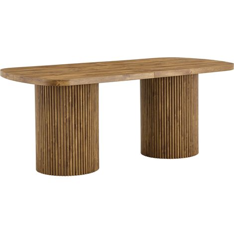 Tavolo da pranzo ovale in MDF effetto legno con base a colonna scanalata, stile moderno (1/5)