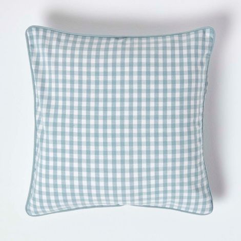 HOMESCAPES Cotton Gingham Check Blue Cushion Cover, 45 x 45 cm