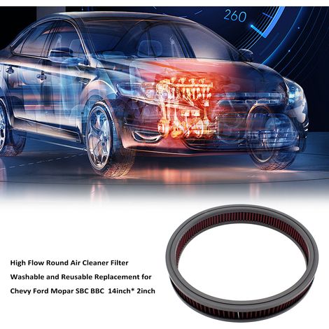 Ortviai Filtre à air rond haute performance pour moteur 14" x 2", lavable et réutilisable, couleur rouge