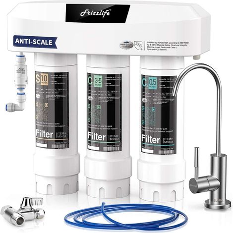 Système de Filtre à Eau Sous Évier avec Robinet en nickel brossé SP99-NEW, 3 étapes filtration d'eau, 0,5 micron Réduit Plomb, Chlore, Chloramine, Fluorure,WHITE (1/5)