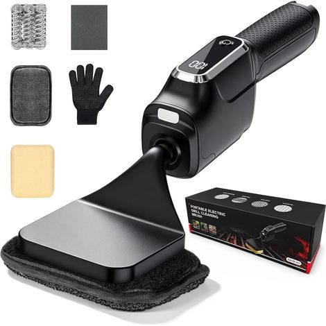 Electric Barbecue Brush, with 4 Interchangeable Heads, Battery Life 180 Min, Hairless Design, Electric Cleaning Brush for Barbecue Grills (1/5)