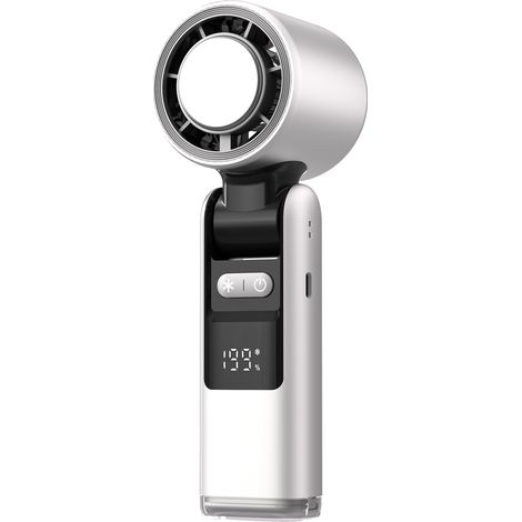 Mini ventilateur portable — Ventilateur de cou pliable avec affichage LED et fonction de refroidissement, batterie 4000 mAh (blanc) (1/5)