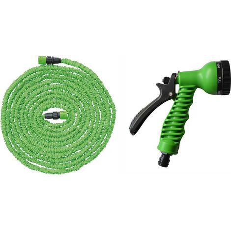 Tuyau d'arrosage extensible 30M – Système anti-nœuds – Pistolet multi-jets 7 positions – Diamètre 3cm pour usage intensif – Tissu plissé pour rangement facile – Outiror (1/5)