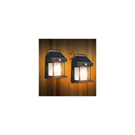 Lampes solaires d'extérieur, lot de 2, lanternes murales étanches IP65 avec détecteur de mouvement et 3 modes Éclairage de sécurité solaire pour jardin, terrasse, porche, portail (noir)