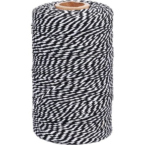 1 Rouleau Ficelle Coton 200M Bicolore Noir Et Blanc 2MM Pour Emballage Cadeau Noël Et Bricolage Artisanat (1/5)