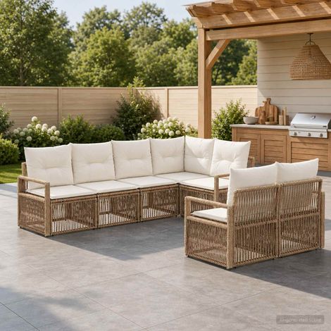 vidaXL Ensemble de canapé de jardin 7 pc 7-Nombre de places Beige (1/5)
