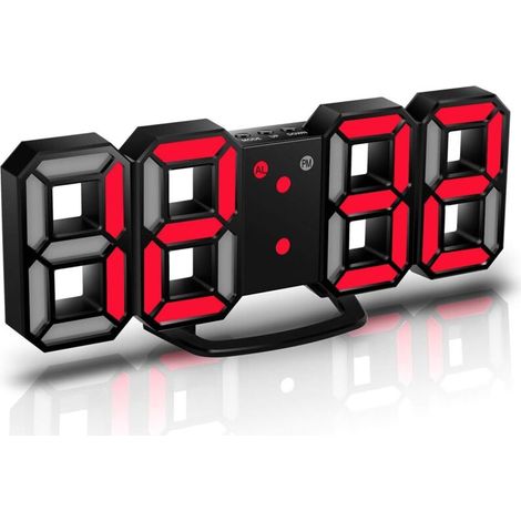 3D LED Digital Wecker, Wanduhr mit 3 Helligkeitsstufen und Schlummerfunktion, dimmbar