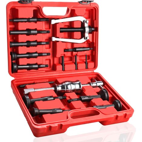 16pc Extracteur de Roulement Interieur, 8-58mm Arrache Roulement Interieur, Extracteur de Roulements à Inertie, Arrache Roulements Interne avec Marteau pour Moto Voiture Velo (Rouge) (1/5)