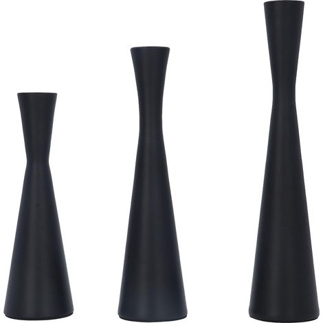 Ensemble de 3 bougeoirs de luxe européens en fer forgé noir mat - Design conique rétro-moderne (1/5)
