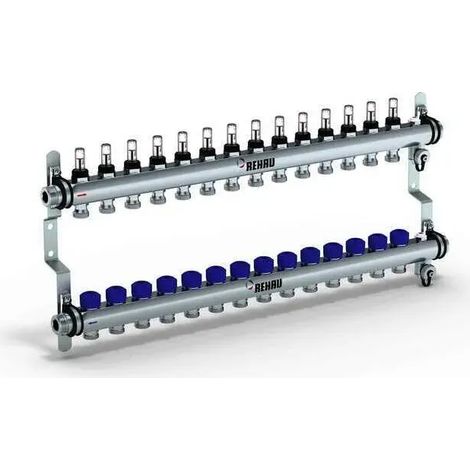 REHAU Verteiler HKV-D Easyflow Edelstahl 14 Kreise, mit Durchflussanzeige min/max, 13832401200