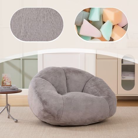 Sitzsack-Sessel 100 x 90 x 57 cm - flauschiger Loungesessel - rutschfeste Unterseite, kein Aufbau erforderlich - für Wohnzimmer und Schlafzimmer - Kunstfell - Grau