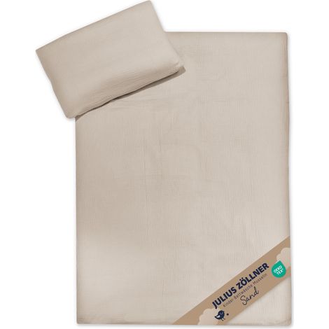 Parure de lit pour Enfant en Mousseline 100 x 135 cm + 40 x 60 cm - 2 pièces - Housse de Couette et taie d'oreiller en Mousseline 100% Coton - Sable (1/5)