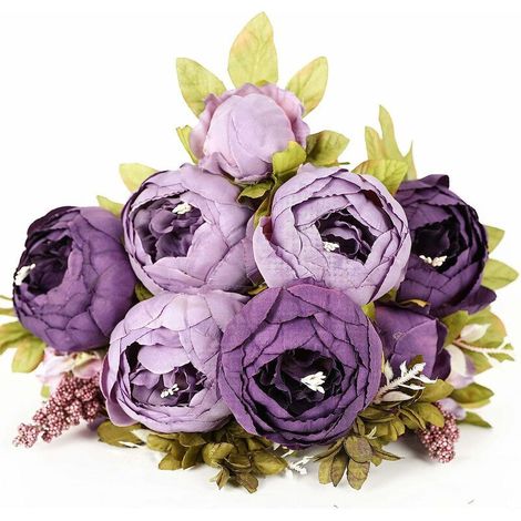 Pivoine de coeur de bourgeon de style européen, fleur artificielle, décoration de salle de modèle de maison de mariage, fleur artificielle de fleur de soie (fleur artificielle violette) (1/5)