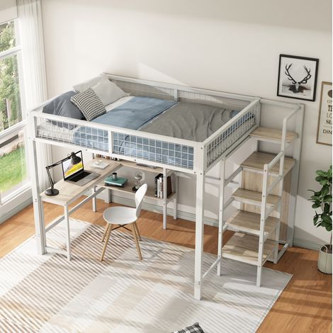 Letto a Soppalco 140x200 cm con Struttura in Metallo e Spazio Contenitore Pratico (1/5)