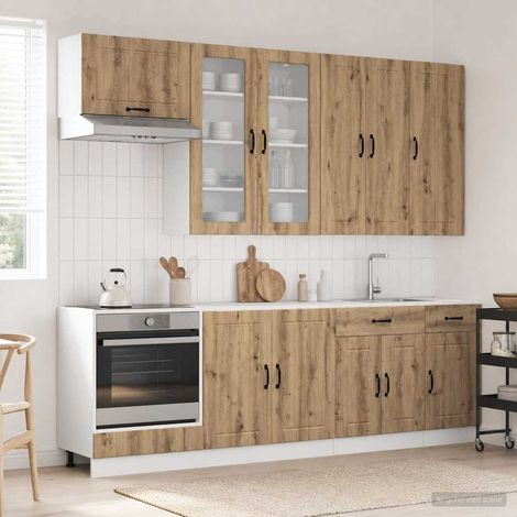 Ensemble de meubles de cuisine 8 pièces en bois d’ingénierie chêne artisanal, 162.1kg - PANGIVO (1/5)