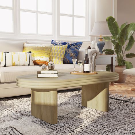 REDOM Table basse 120x60x41.5 cm plateau ovale élégant bois plaqué MDF texture naturelle (1/5)