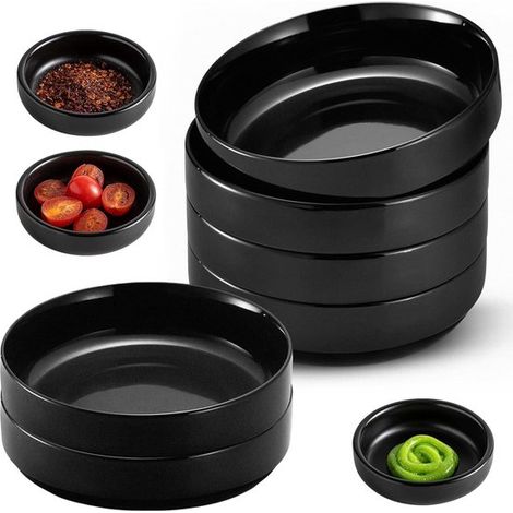 Set di 6 mini ciotole rotonde Allecta per salsa di soia, salse, spezie, snack e frutta secca, 8,7 cm x 2,5 cm, nero opaco. (1/5)