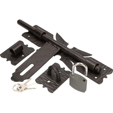 Loquet de portail JNS avec cadenas, forgé noir 300 + cadenas (1/5)