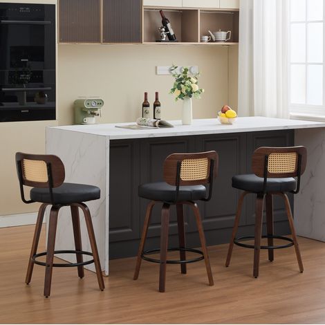 MEUBLIV Pack de 3 taburetes de barra negros 56x42x90 cm giratorios (1/5)