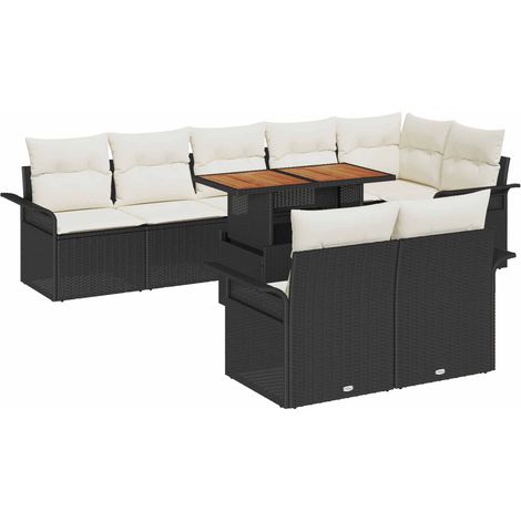 Garden Sofa Set with Storage 9 pcs Black Poly rattan vidaXL