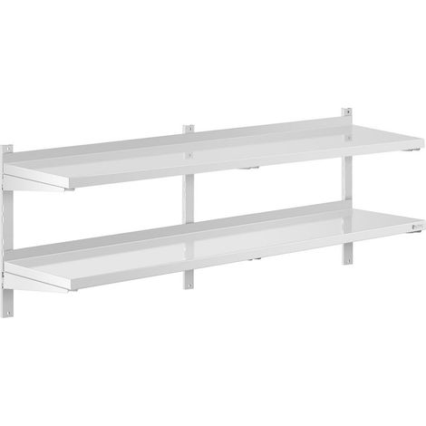 Mensola da parete professionale in acciaio inox con 2 ripiani 40 x 160 cm 140001555