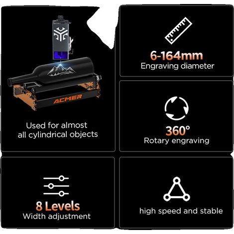 Graveur Laser, Rotatif 360°, Diamètre Ajustable, Rouleau rotatif M3, Pas de prise (1/5)