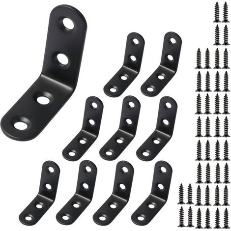 Lot de 20 équerres d'angle noires à angle droit à 90 degrés en acier inoxydable en forme de L avec vis et petits supports, 40 mm (1/5)