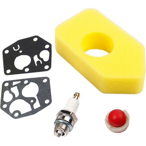 Filtre à air 698369 4216 avec Joint de diaphragme carburateur 495770 Poire d'amorçage 694394 Bougie d'allumage Compatible avec Moteur Briggs & Stratton 3,5-4,5 HP Classic Sprint Quattro (1/3)