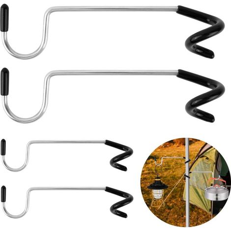 CYRILL – Lot de 4 supports de lanternes de camping en forme de S - Crochets de suspension universels - Noir - Acier inoxydable - Diamètre : 13 mm (1/5)