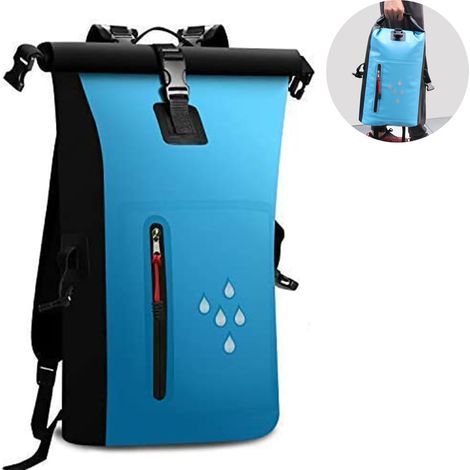 Sac à dos étanche 25 L en PVC 500D résistant, fermeture à enroulement, poche zippée et étui étanche pour téléphone inclus. Idéal pour le kayak, le rafting, le bateau, le camping et la randonnée. (1/5)