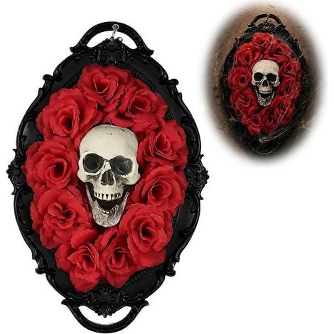 Halloween Framed Skull Wall Decor 3D Spiderweb Design Gothic Hanging Ornament (1/5)