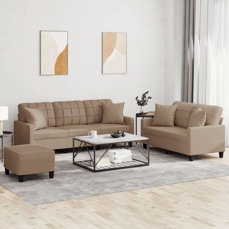 3-tlg. Sofagarnitur mit Kissen Cappuccino-Braun Kunstleder (1/5)