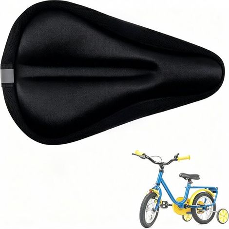 Housse de selle de vélo pour enfant en gel, rembourrage en mousse à mémoire de forme, Lycra respirant et antidérapant, montage facile, 22 x 15 cm, noir (1/5)