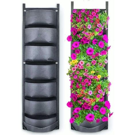 (Noir) 7 Poches Sacs De Culture Suspendus, Suspension Verticale Jardinière Murale Sac De Pot De Fleurs Pour La Décoration De La Maison Du Jardin De La Cour (1/4)