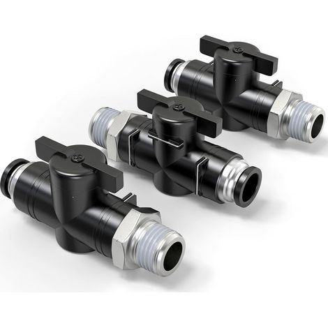 Lot de 3 Robinets à boisseau sphérique NPT 1/2", Vanne contrôle débit air, Plastique et cuivre, Pour système pneumatique