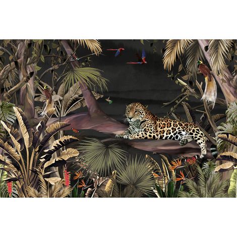 Papier peint panoramique - Forêt Tropicale Léopard - 130 cm x 87 cm (1/2)