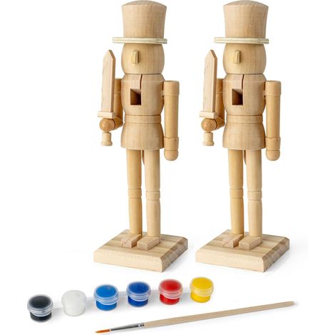 Nussknacker 23 cm aus Holz zum Bemalen mit Pinsel & Farben - 2er Set - DIY Weihnachts Dekofigur zum Selbstgestalten