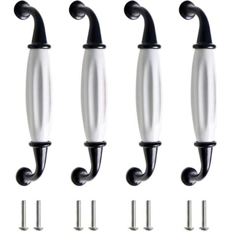 4 Pcs Poignée Céramique Ancienne Meuble D'armoire Céramique Noir Blanc Poignée Tiroir Alliage Zinc