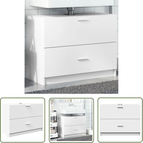 The Living Store Armoire d'évier blanc 78x37x59 cm bois d'ingénierie - Meuble De Salle De Bain - Armoire De Lavabo - Rangement Salle De Bain - Évier Blanc - Meuble Vasque (1/5)