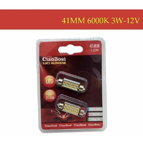 2 Ampoules De Remplacement Pour L'éclairage Intérieur Des Voitures 41 Mm Led 6000k 3 Watt 12v C-6294